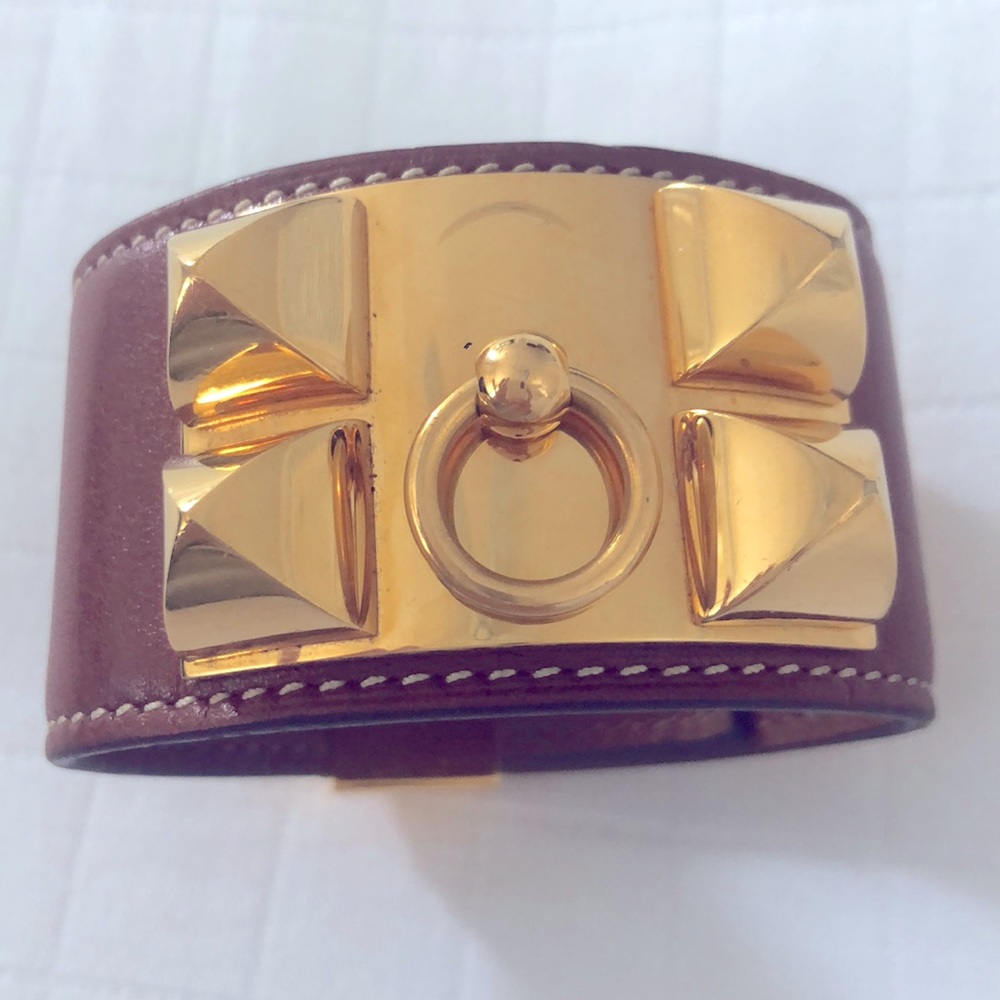 Hermès Collier De Chien Tan/ Gold Cuff Bracelet